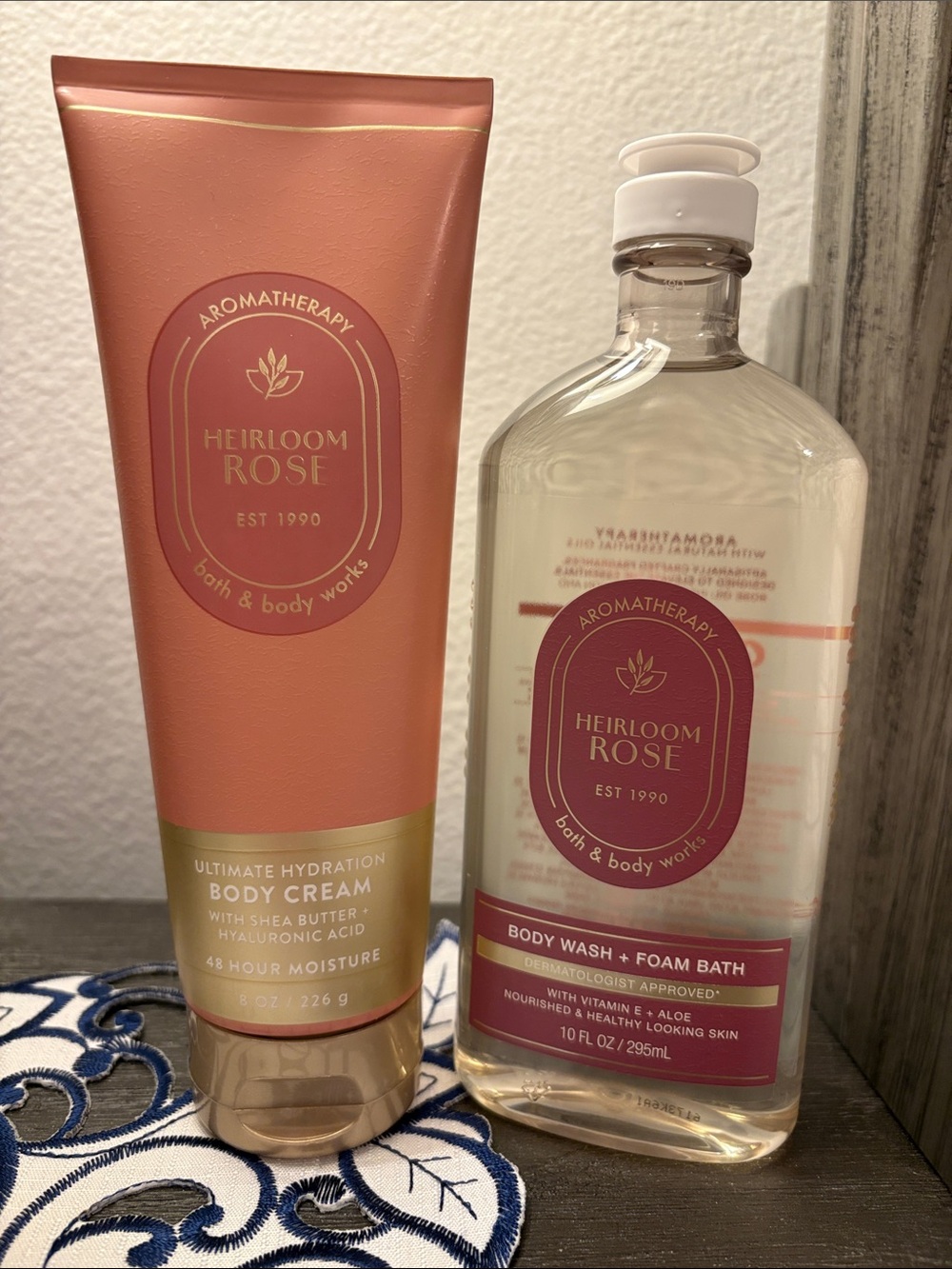 Bath & Body Works Heirloom Rose Body Cream & Body Wash - Pink and Gold Accents